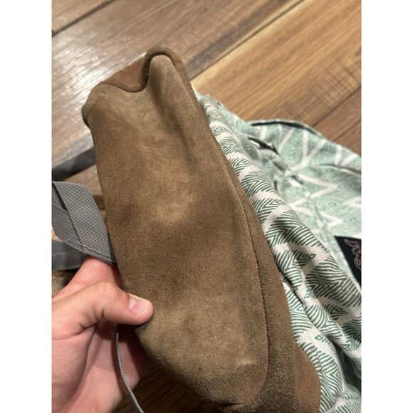 JanSport Originals Gray White Geometric Backpack With Suede Leather Bottom - Picture 4 of 7